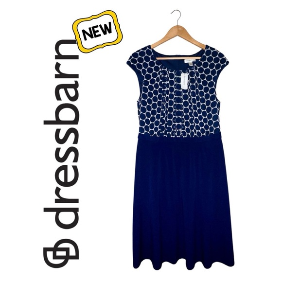 dressbarn Dresses & Skirts - New DRESSBARN Navy White Midi Dress Circle Professional Church Timeless Women 12